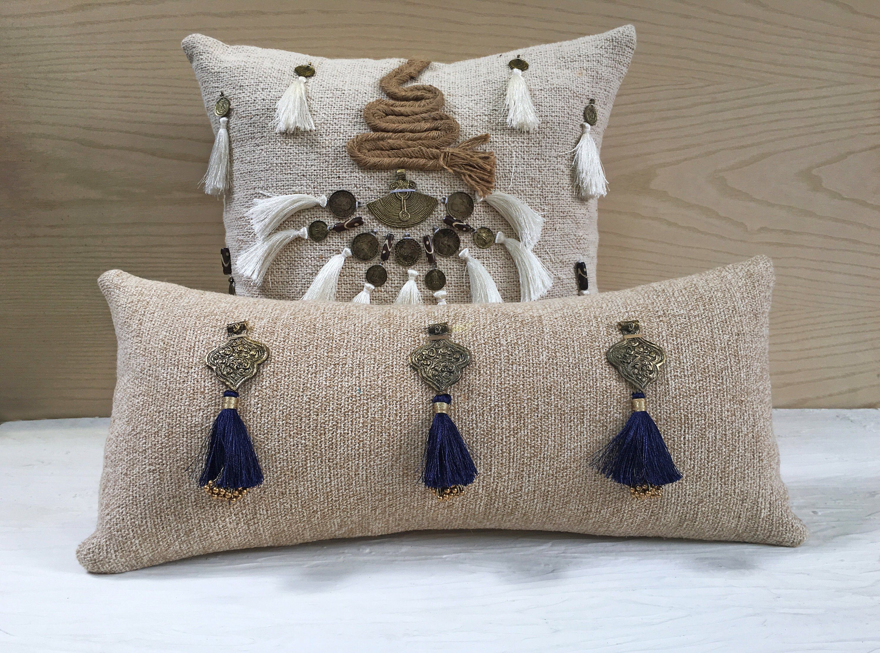Gold Beaded Throw Cushion Cover Luxury Contemporary Modern Toss Pillow Hand Embroidered Embellished Custom Accent Personalised