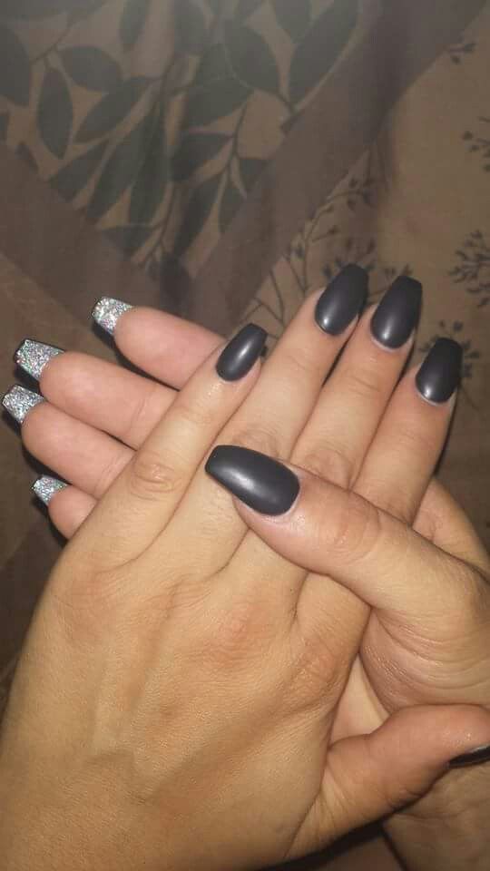 Black Matte Coffin Shape With Glitter Underneath Love My Nails Black Matte Coffin Shape With Glitter Underneath Love My Nails