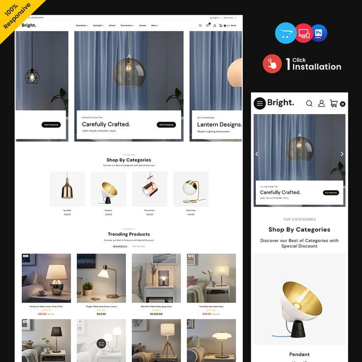 Bright �Lighting and Furniture Multipurpose Store OpenCart Store Opencart, Bright Lights, Lighting, Store, Interior, Templates, Furniture, Stencils, Indoor