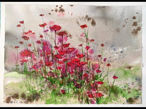 How To Paint Simple, Beautiful Watercolour Poppies, loose ink & watercolor floral tutorial Demo - YouTube Loose Watercolor Paintings, Loose Watercolor Flowers, Watercolor Flowers Tutorial, Watercolor Paintings For Beginners, Watercolor Poppies, Poppy Painting, Watercolor Projects, Watercolor Art Lessons, Flower Art Painting