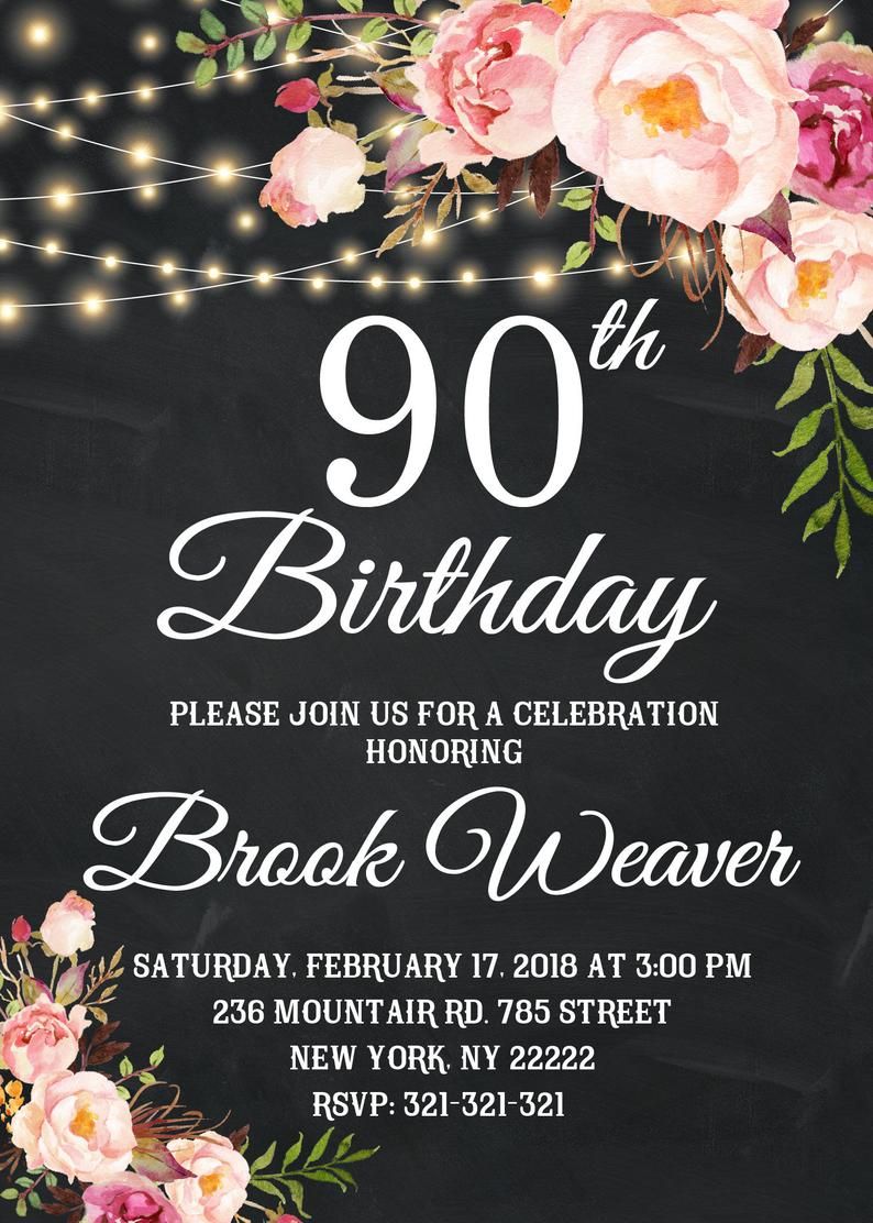 90th Birthday Invitation for women, 90th Birthday 90th Birthday Invitation for women, 90th Birthday