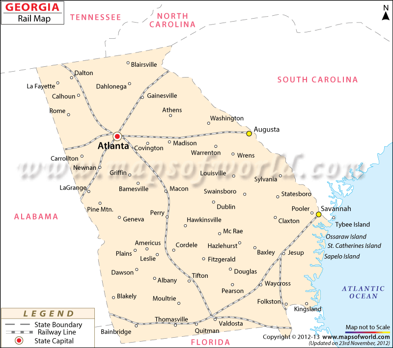 The Railway Map Of Georgia Displays The Train Routes Of Georgia State the-railway-map-of-georgia-displays-the-train-routes-of-georgia-state