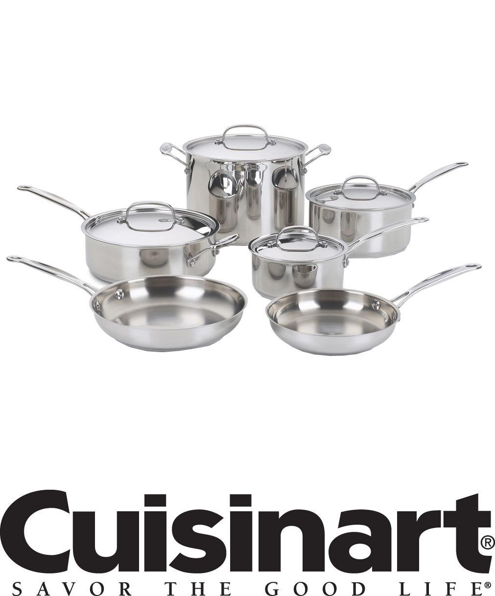 Pots Pans Cuisinart 77-10 Chef/'s Classic Stainless 10-Piece Cookware Pro Set