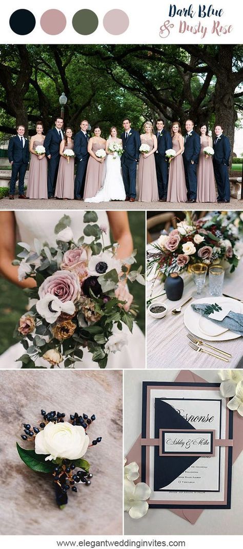 dark blue and dusty rose romantic garden wedding colors for 2018 trends Wedding Color Combos, Wedding Color Trends, Wedding Theme Colors, Wedding Themes, Wedding Inspo, Wedding Decorations, Wedding Ideas, Wedding Photos, Decor Wedding