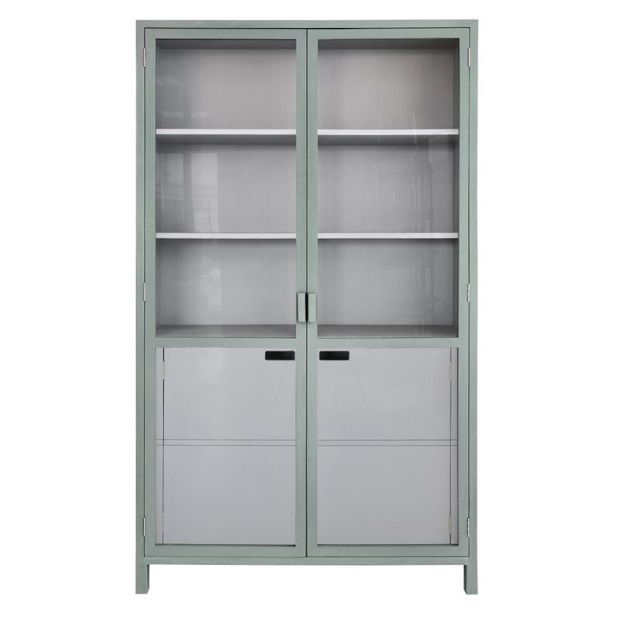 HKliving Vitrinekast Hout 115 x 200 cm - Legergroen/Grijs HKliving Vitrinekast Hout 115 x 200 cm - Legergroen/Grijs