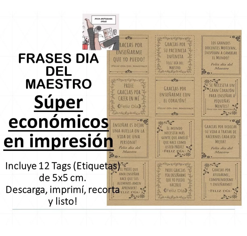 Imprimible Etiquetas Tarjetas Dia Del Maestro - Primer Pdf - $ 35,00 en Mercado Libre #diadelmaestro