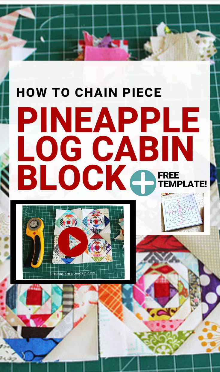 Paper pieced 3 Pineapple Log Cabin Block Mini Quilt Progress : Free paper piecing template + A video