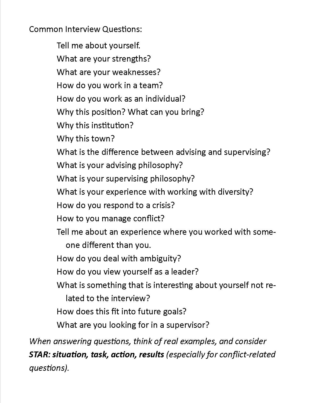 Common Interview Questions Developed During Our Summer Internship 