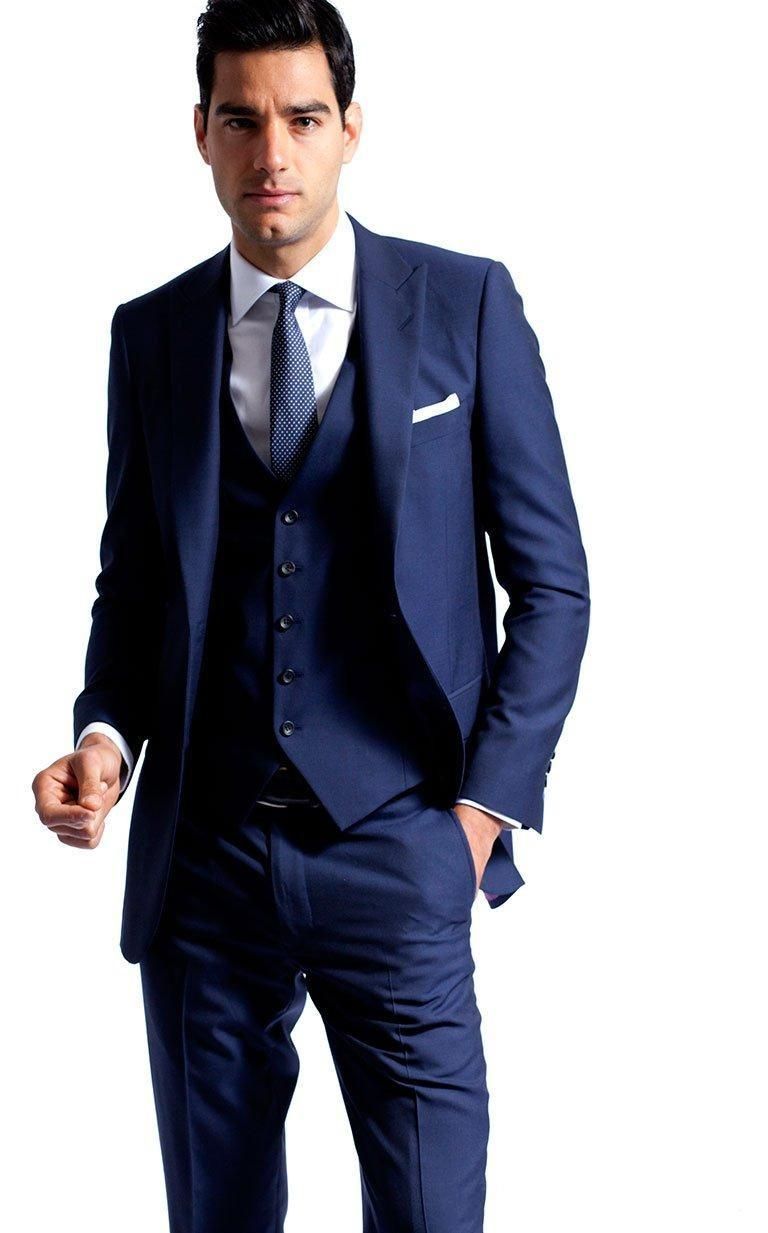 Side Vent Navy Blue Groom Tuxedos Peaked Lapel Slim Fit Best Men S Side Vent Navy Blue Groom Tuxedos Peaked Lapel Slim Fit Best Men S Wedding Dress Prom Holiday Suit New Arrival Jacket Pants Tie Vest741 Suits Online