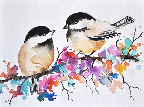 ORIGINAL Watercolor Bird Painting 6x8 inch Chickadee Illustration ...