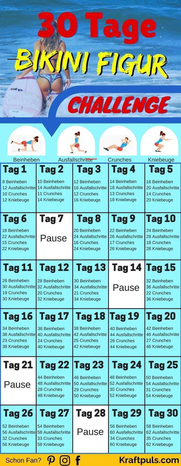 30-Tage Bikini Figur Challenge: So bekommst auch du den Summerbody! WOW! Mit diesem Trainingsplan in...