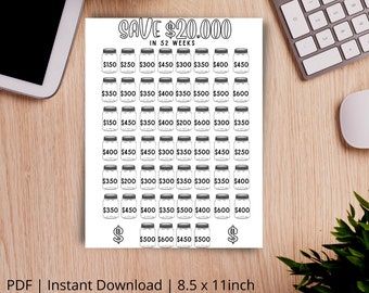Save 20000 in 52 Weeks Budget Savings Tracker Instant | Etsy Australia Tracking Expenses, Budget Tracking, Savings Tracker, Budget Saving, Budgeting Finances, Weekly Planner, Letter Size, Printed Items