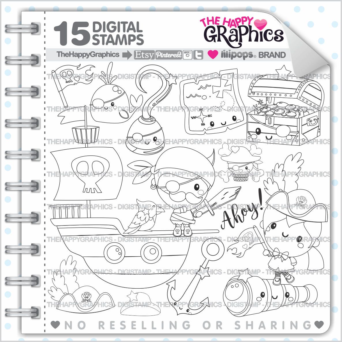 Pirate Stamp Commercial Use Digi Digital Image Digistamp Party Coloring Page