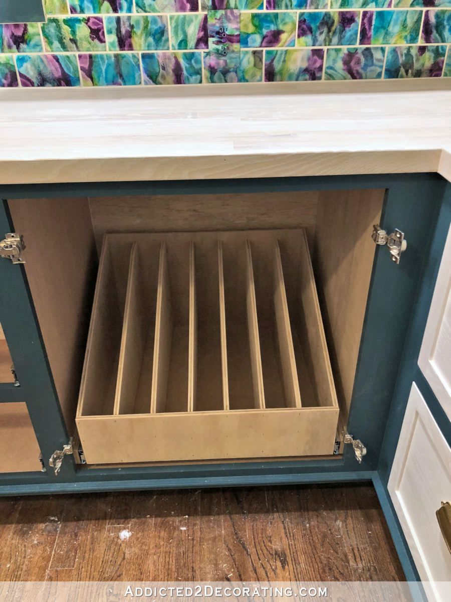 DIY Pull-Out Slotted Drawer For Cookie Sheets, Pizza Pans, Cutting Boards, Etc.