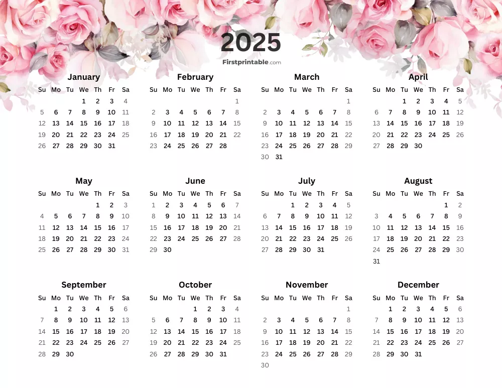 Free Printable Yearly Calendar 2025, 2026 Free printables, Printable