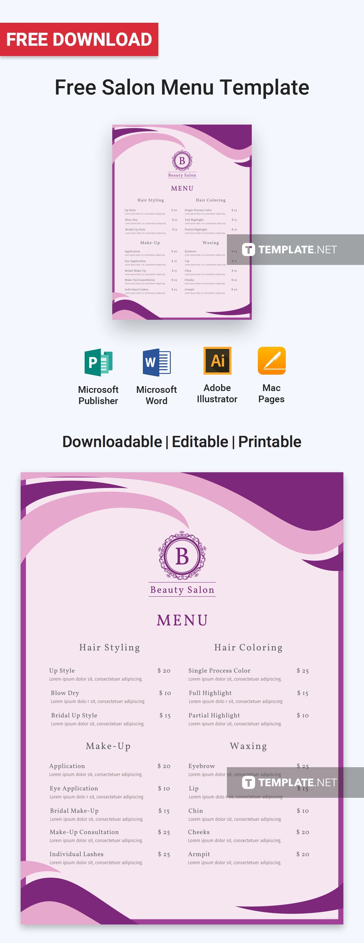 free salon menu menu templates designs 2019 pinterest menu