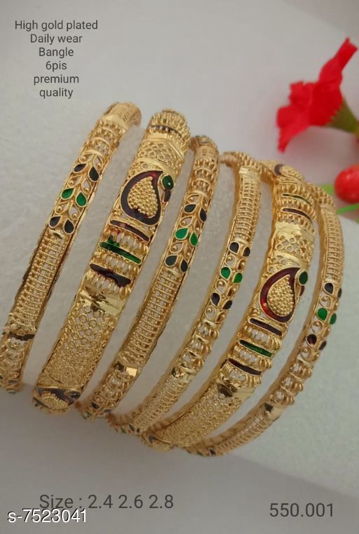 Bangles & Bracelets Unique Bracelet & Bangles Base Metal: Brass & Coper Plating: Gold Plated - Matte Stone Type: Emerald Sizing: Non-Adjustable Type: Bangle Set Multipack: 1 Sizes: 2.4,2.6,2.8 Sizes Available: 2.4, 2.6, 2.8 *Proof of Safe Delivery! Click to know on Safety Standards of Delivery Partners- https://ltl.sh/y_nZrAV3 Catalog Rating: ★4.1 (2231) Catalog Name: Allure Chunky Bracelet & ... Hand Bracelet, Bracelet Set, Bangle Bracelets, Unique Bracelets, Unique Jewelry, Gold Plated Bangles, Artificial Stone, Multipack, Bangle Set