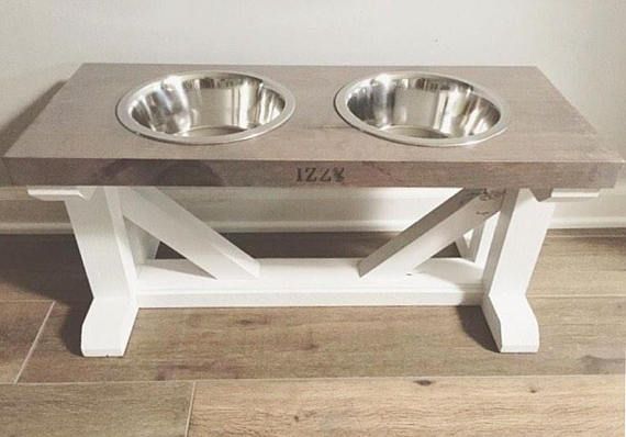 Dog Bowl Feeder Stand Elevated Raised Farmhouse Rustic Free Personalization Dog Bowl Feeder Raised Elevated Stand Farmhouse Style Rustic Wo