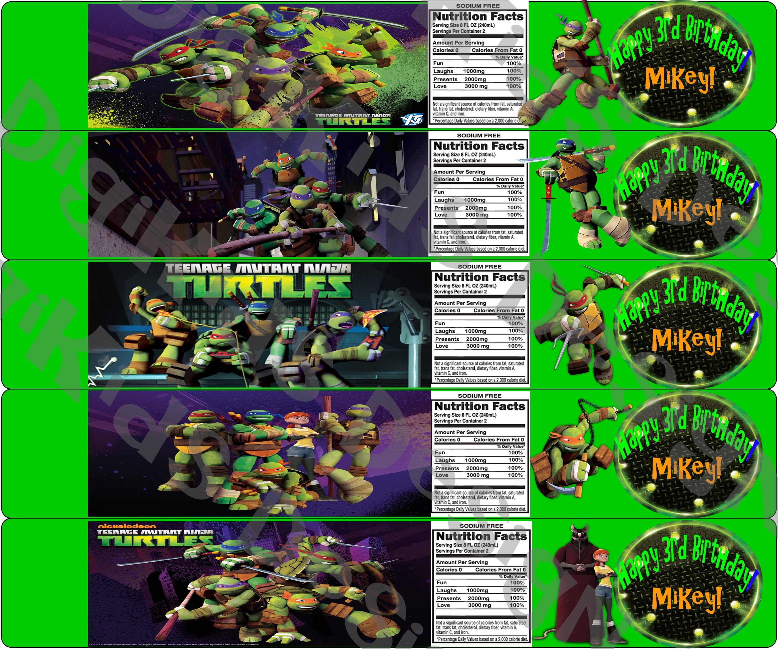 Teenage Mutant Ninja Turtles Personalized Water Bottle Labels $5.00 Use p… | Personalized water ...