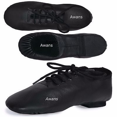 black leather split sole jazz shoes