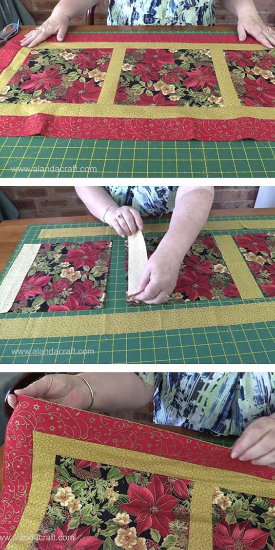 Easy Quilted Christmas Table Runner - A nice and easy table runner pattern to make. Full step by step tutorial - video and written. Christmas Table Runner Pattern, Quilted Table Runners Christmas, Quilted Table Runners Patterns, Table Runner And Placemats, Table Topper Patterns, Christmas Runner, Christmas Quilted Placemats Free Pattern, Fall Table Runner, Quilt Table Runners