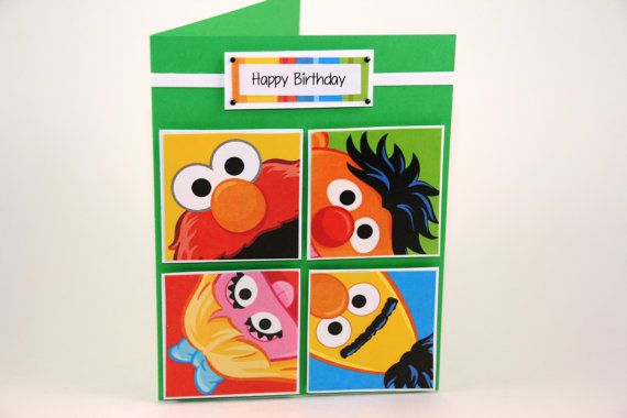 Green Sesame Street Birthday Card Happy Birthday Day Card | Etsy