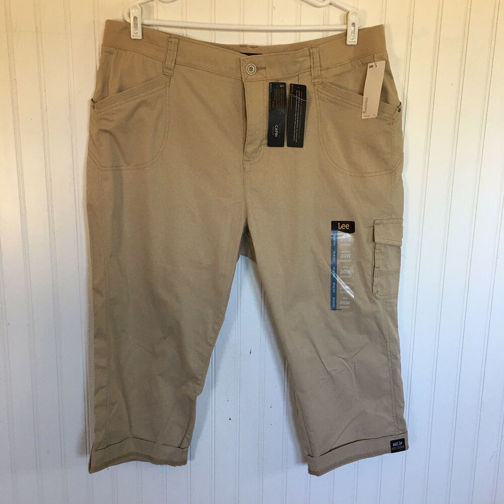 Lee Flex To Go Capri Pants Womens Plus 20W Tan Mid Rise