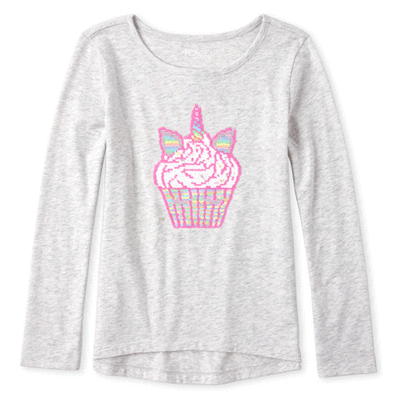 The Childrens Place Girls Big Long Sleeve Flip Sequin Top
