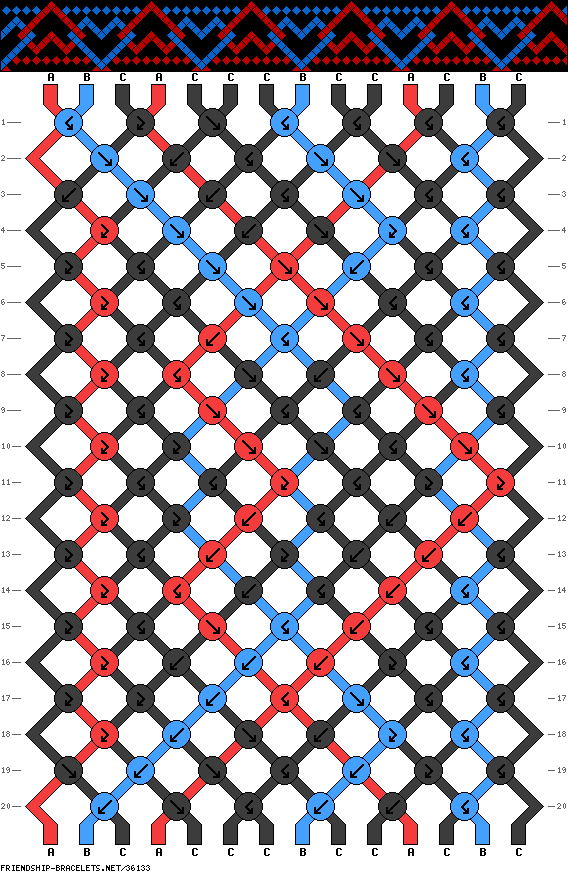 Friendship Bracelet Pattern 36133 14 Strings 3 Colours Blue Friendship Bracelet Pattern 36133 14 Strings 3 Colours Blue Red Interlock Hearts