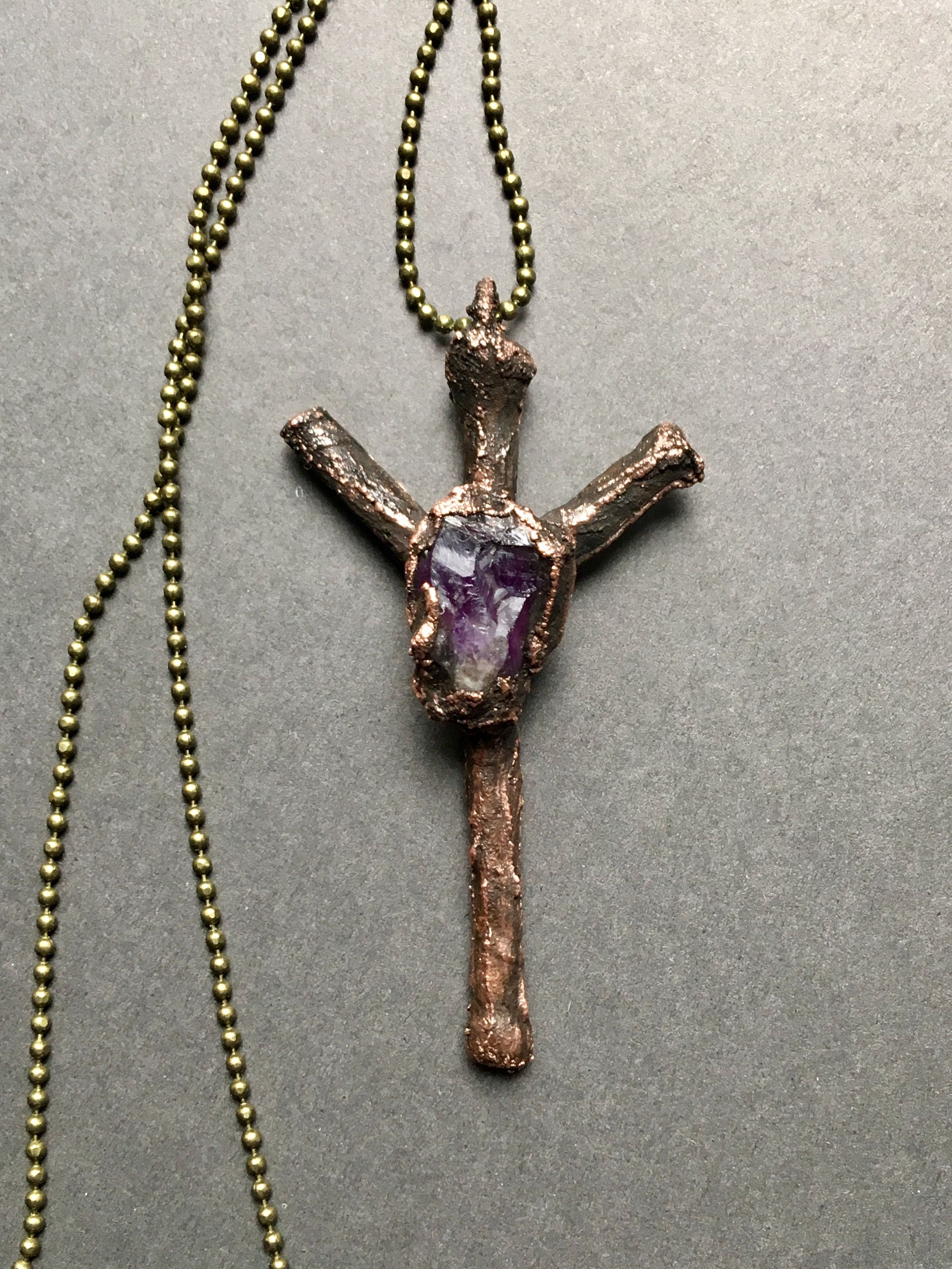 Algiz rune necklace, protective amulet, amethyst pendant, witchy necklace Amethyst Pendant, Runes, Antique Copper, Paranormal, Metal Chain, Amulet, Witchy, Aura, Labradorite