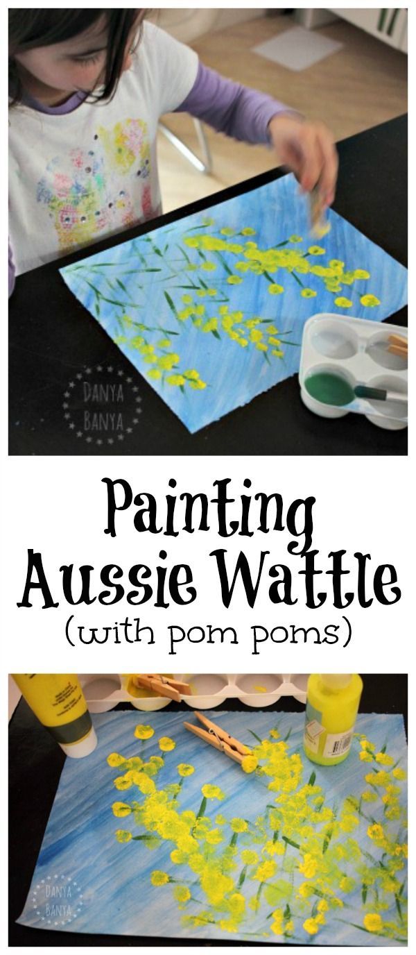 Wattle Painting with Pom Poms {Aussie Art for Kids