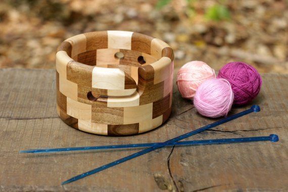 Segmented Yarn Bowl of Natural Maple and Walnut Wood, Crochet Bowl with Stair-step Pattern, Circle Knitting Organizer #crochetbowl Maple and Walnut Segmented Yarn Bowl, Round Wooden Crochet Bowl, Knitting Storage Organizer, Stair-s #crochetbowl