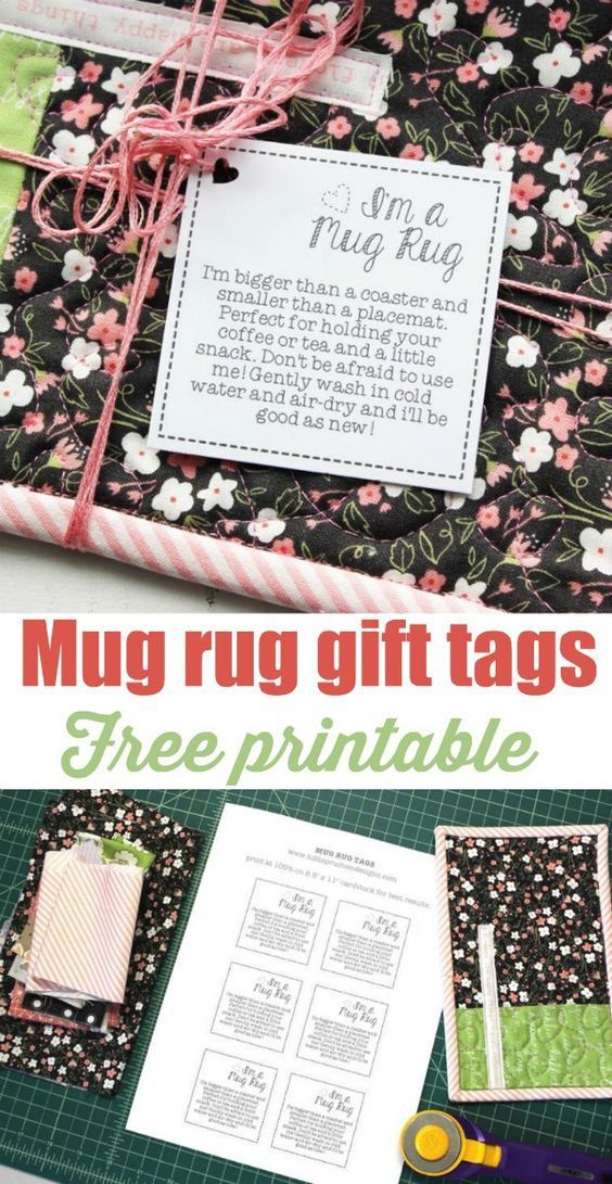 Printable gift tags for quilted mug rugs. How to use them and care for them. Nice idea. Easy Sewing Projects, Sewing Hacks, Quilting Projects, Quilting Ideas, Small Quilt Projects, Diy Sewing, Christmas Sewing Projects, Fall Sewing, Art Quilting