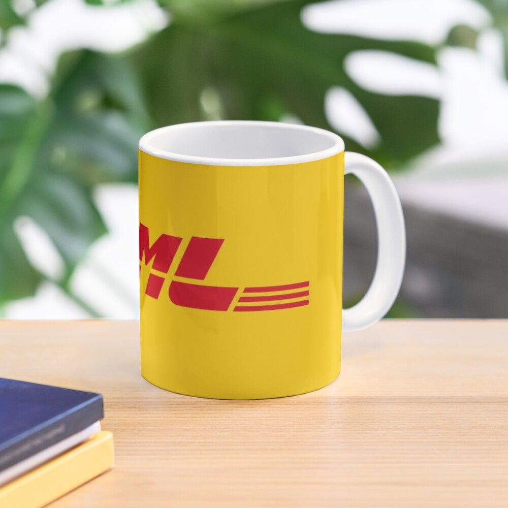 11oz ceramic mug featuring wraparound print. Available in two shapes. Dishwasher safe. FML in the DHL logo style Dhl Logo, Logo Style, Fml, Wraparound, Mug Designs, Ceramic Mug, Sell Your Art, Dishwasher, Coffee Mugs