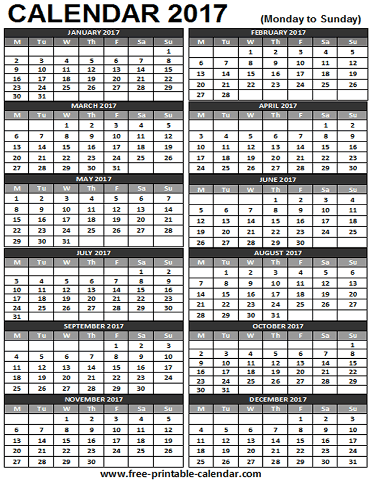 2017 Calendar One Page 12 Months Vertical Grid Green Row Monday 2017 Calendar One Page 12 Months Vertical Grid Green Row Monday First