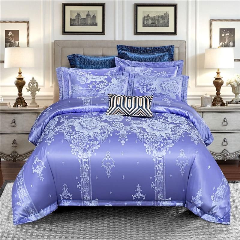 Jacquard Silk Blue Designer Bedding Set With Images Silk