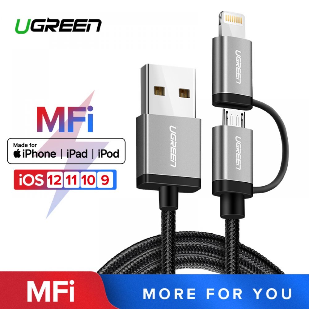 Ugreen 3 in 1 USB Cable for iPhone Xs USB C Charger Cable 1M2M, ROCK Type C