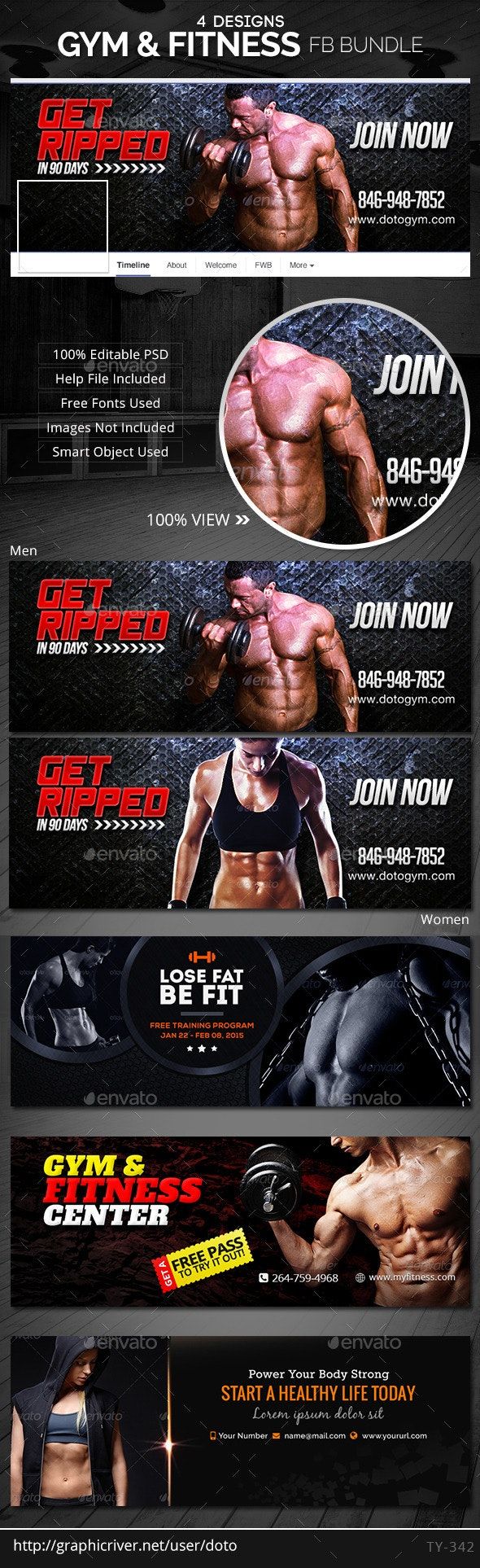 Gym & Fitness Facebook Cover bundle - 4 designs #Affiliate #Fitness, #AFFILIATE, #amp, #Gym, #Facebo...