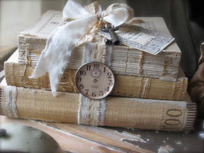 Shabby Book Bundle With Ribbon Vintage Key And Clock Face Shabby Book Bundle With Ribbon Vintage Key And Clock Face