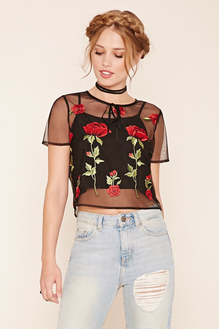 Contemporary Floral Mesh Top - Tops - Blouses + Shirts - 2000221006 - Forever 21 EU English | Ropa, Blusa transparente, Blusa de tul