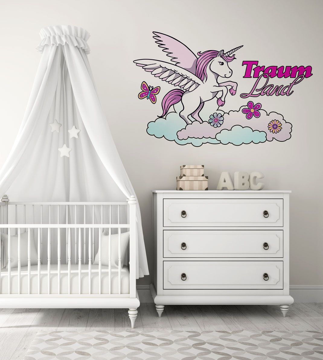 46x30cm GRAZDesign Einhorn Wandtattoo Kinderzimmer Wandsticker Sticker f/ür M/ädchenzimmer Spruch Traum Land Einhorn