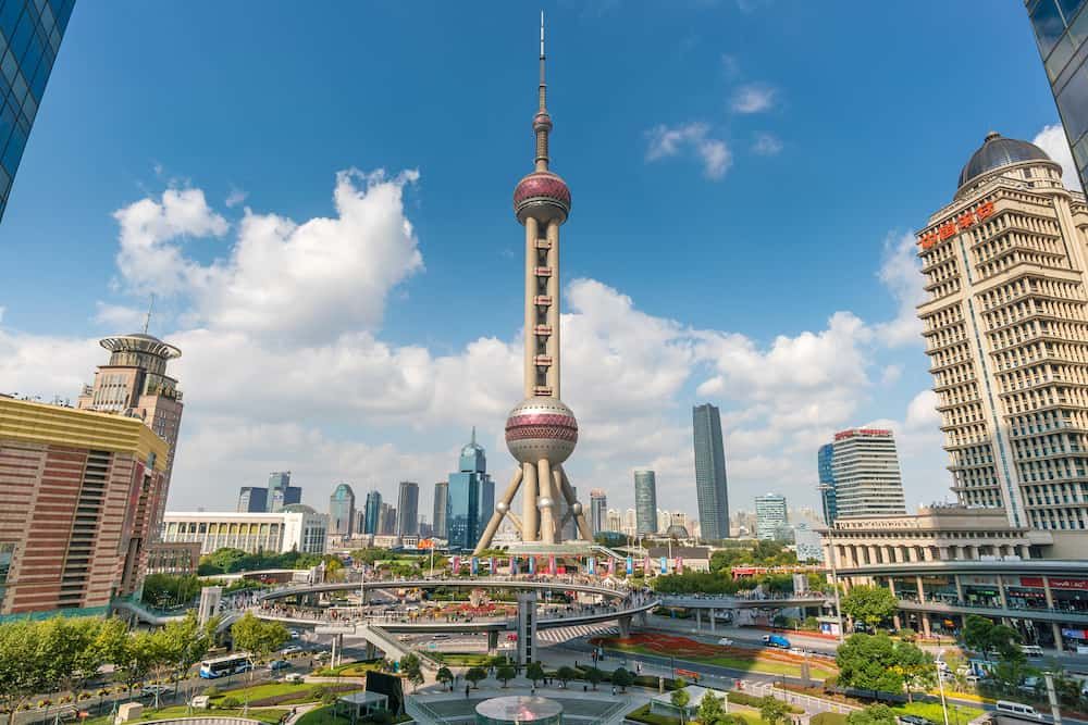 Shanghai, China View of Oriental Pearl Tower in Shanghai. It is a