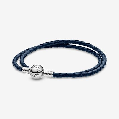 Dark Blue Braided Double Leather Charm Bracelet Pandora Leather Bracelet Leather Charm Bracelets Braided Leather Bracelet
