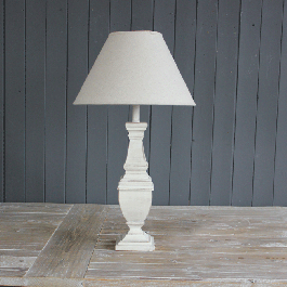 Base height : 47cm Shade : 15x23x37cm Antique White Base & Linen Shade Set