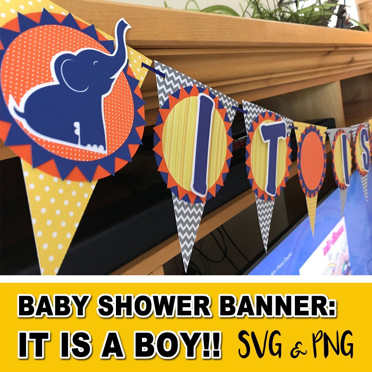 Download BABY SHOWER ELEPHANT THEME SVG BANNER- It's A Boy! - Baby ...