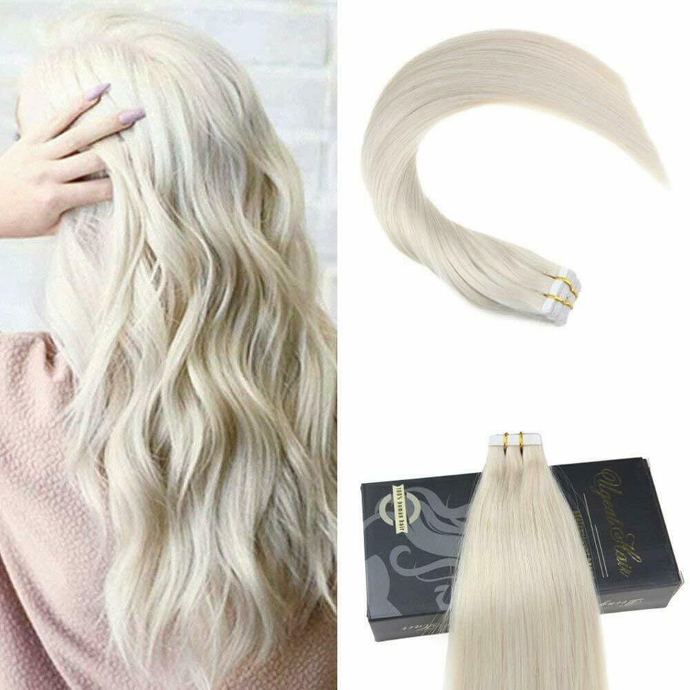 Ugeat 40g 50g Solid Tape In Human Hair Extensions Platinum Blonde