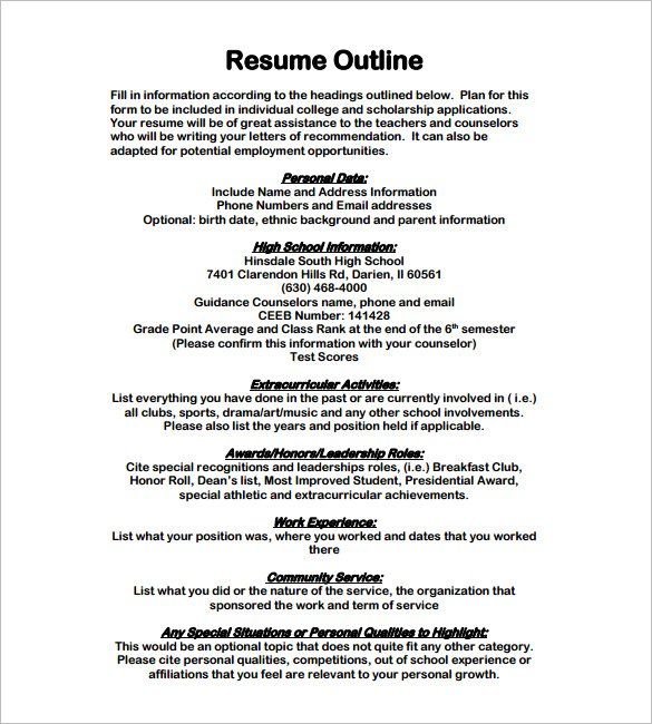 resume format outline 2
