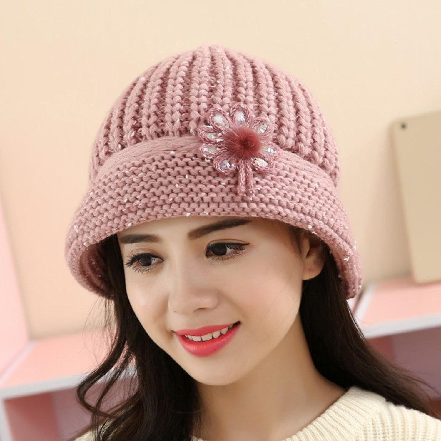 Women Beret Winter Warm Beanie Knitted Crochet Hat Fashion Bucket Ski Cap
