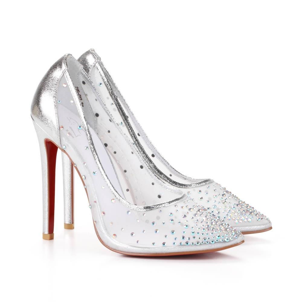 L216 002 Cindirella Stiletto Gumus Stiletto Topuklu Ayakkabilar Dolgu Topuk