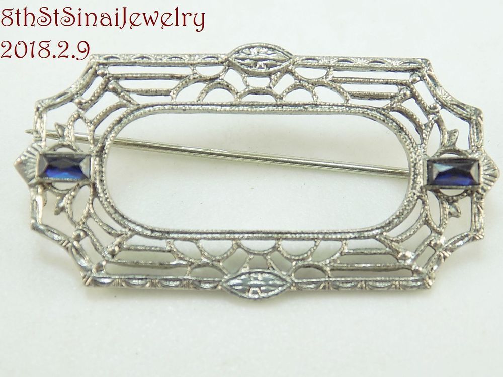 Vintage Sterling Silver Brooch Pin 925 Flower Art Nouveau Rectangle estate jewelry